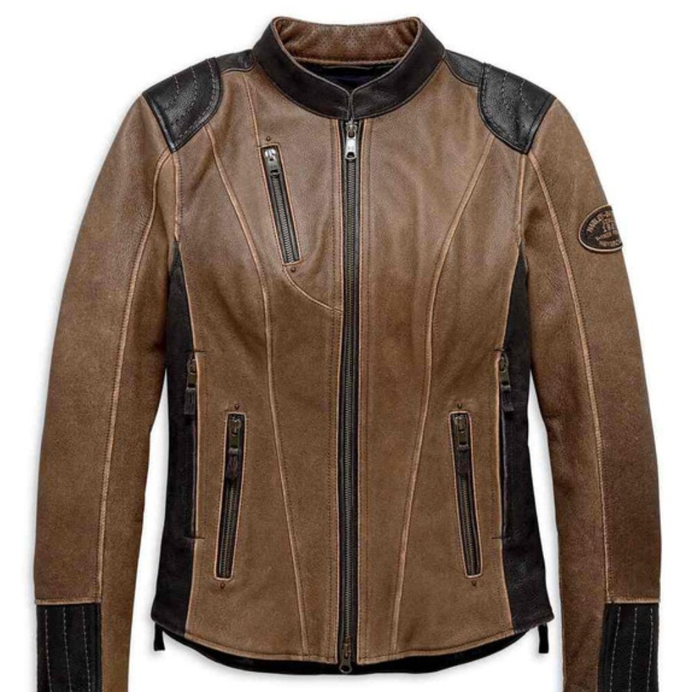 Brown and Black Women's Leather Jacket